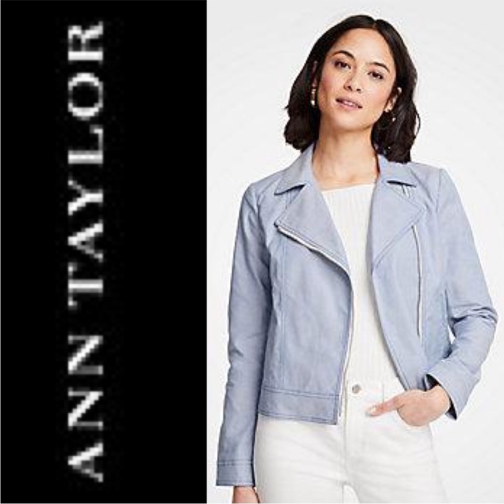 Ann Taylor Pettie Canvas Moto Jacket in Chambray